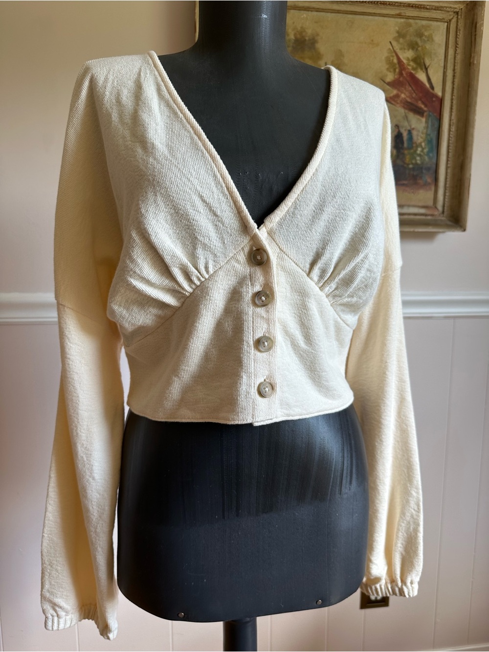 NWT Madewell Cream Button-Front V-Neck Cropped Top
